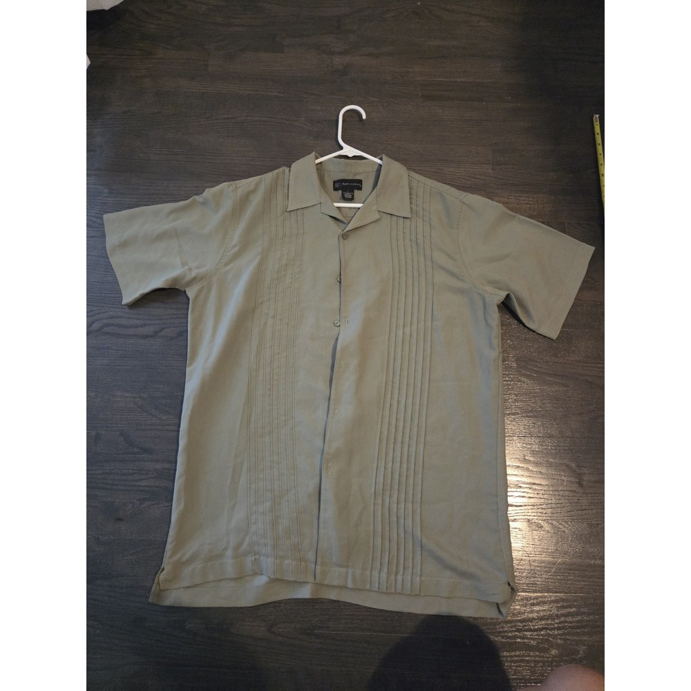 R&R Casuals  Mens Green Pin Striped Button Up Shirt Sz L